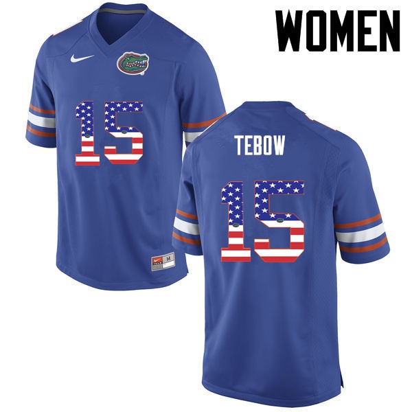 Florida Gators Women #15 Tim Tebow College Football USA Flag Fashion Blue
